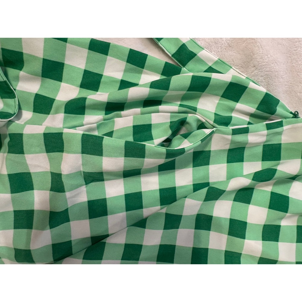 NY and Company Womens Green Gingham Plaid Shirt Dress Roll Tab Sleeve Large‎ NEW - Picture 7 of 7